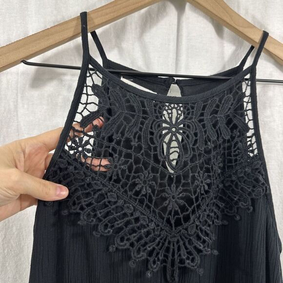 Maurices Black Crochet Lace Halter Crinkle Tank Shift Dress Womens Size S - Picture 6 of 10